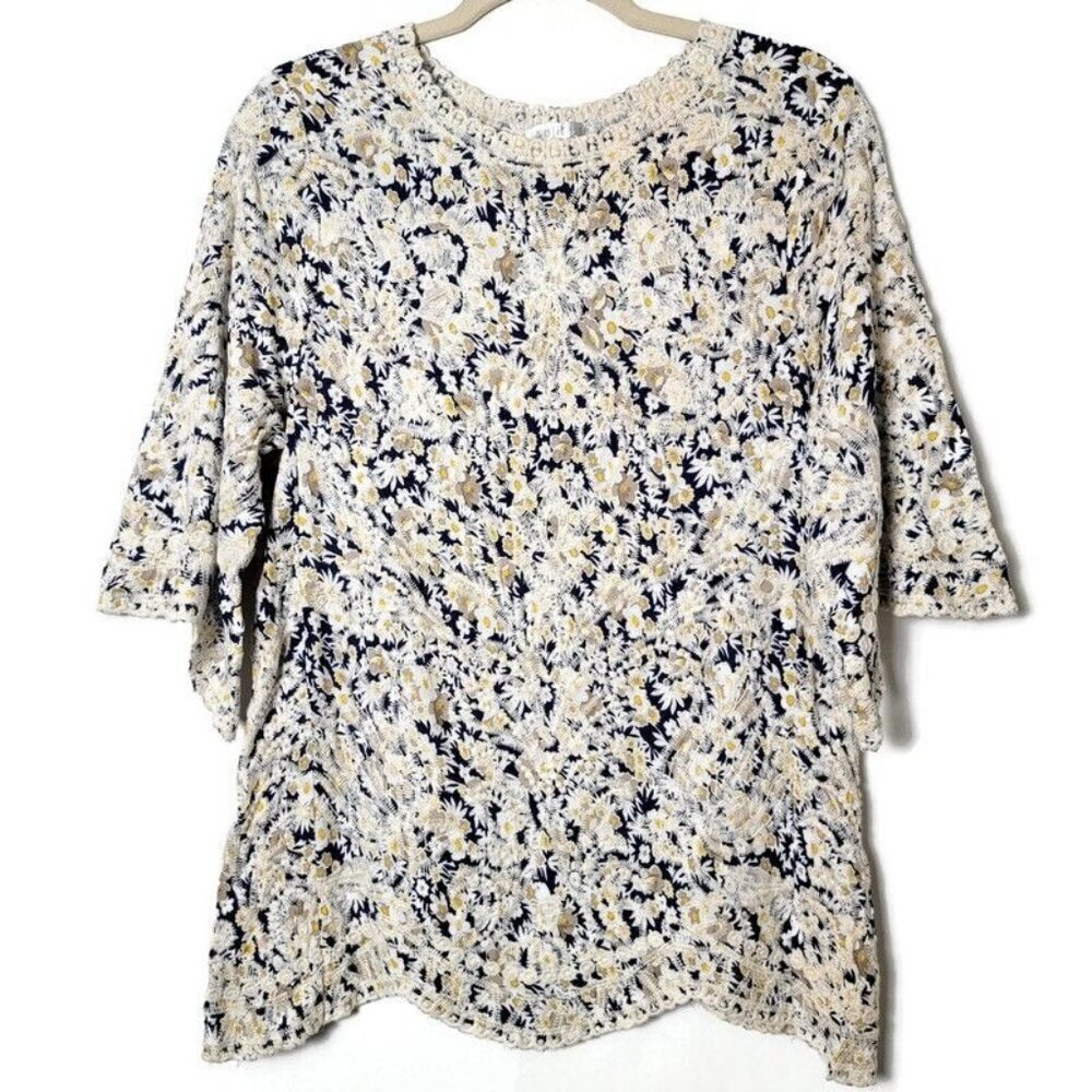 Solitaire by Ravi Khosla Daisies Floral Embroidered Boho Peasant Blouse Top M